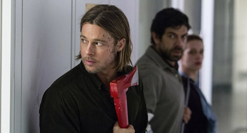 Brad Pitt holding an axe