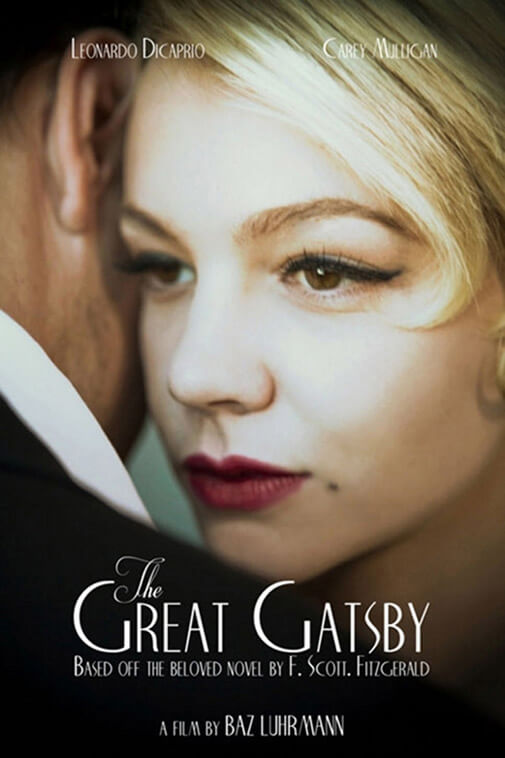 poster for The Great Gatsby with closeup shot of Carey Mulligan as Daisy