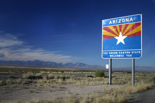 welcome sign entering Arizona