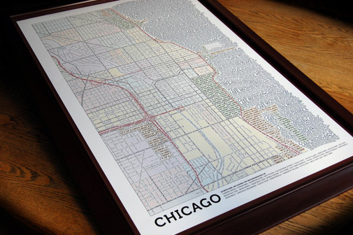 map of Chicago drawn with typography