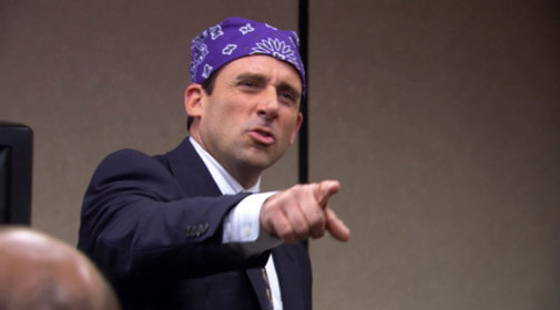 Michael wearing a bandana on his head