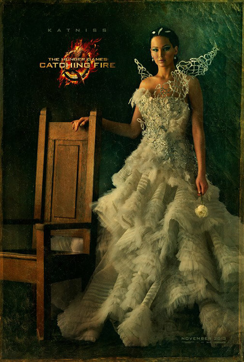 Katniss in a white flowing gown
