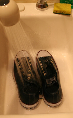 rinsing the shoes
