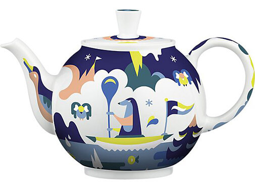 teapot with fun wildlife illustration