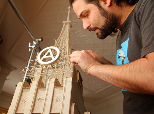 Agdag with a cardboard radio tower building