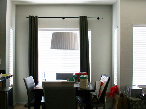 dining nook with some blah curtains