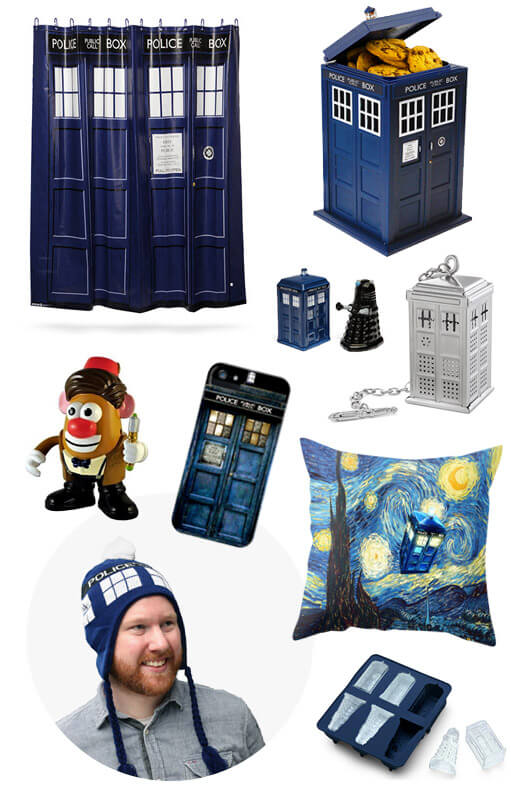 an assortment of Doctor Who gifts as described below