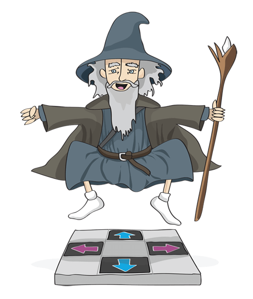 Gandalf playing Dance Dance Revolution