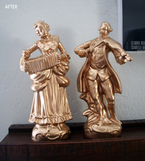 the two figurines now shimmery gold
