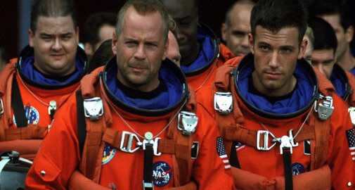 Ben Affleck and Bruce Willis in astronaut gear