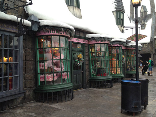 storefront of Honeydukes candy shop