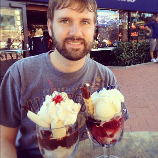 Clay with two giant ice cream sundaes