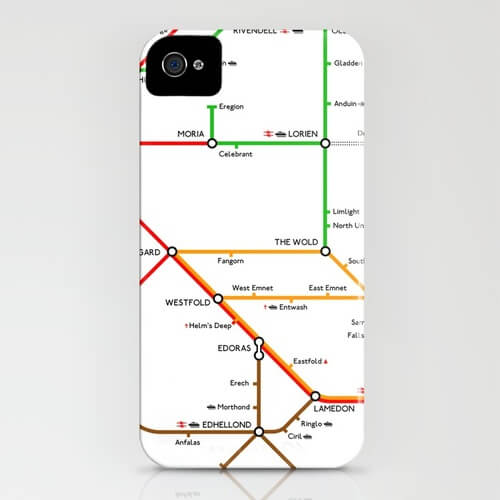 iPhone case featuring a subway map of Middle Earth