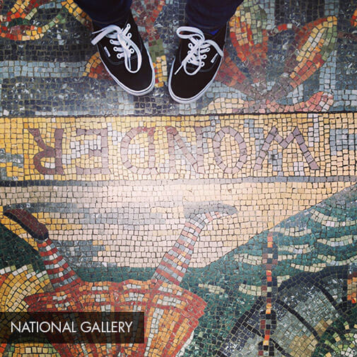 mosaic floor says “Wonder”