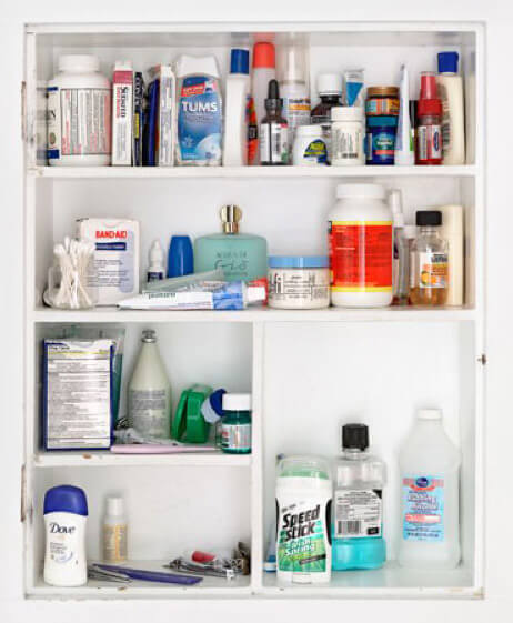 messy medicine cabinet