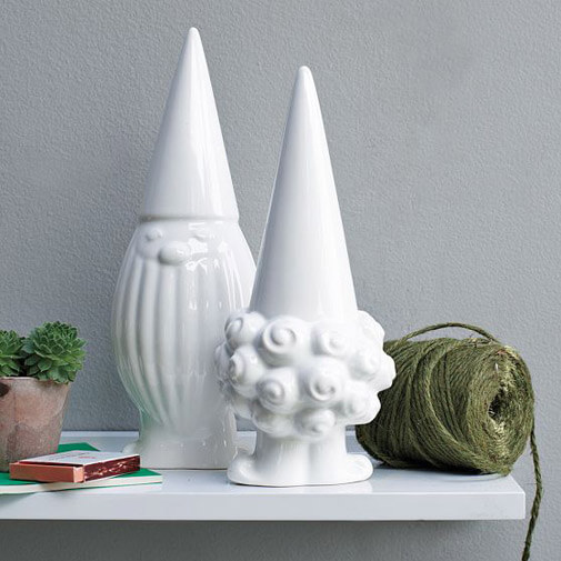minimalist, white ceramic gnomes