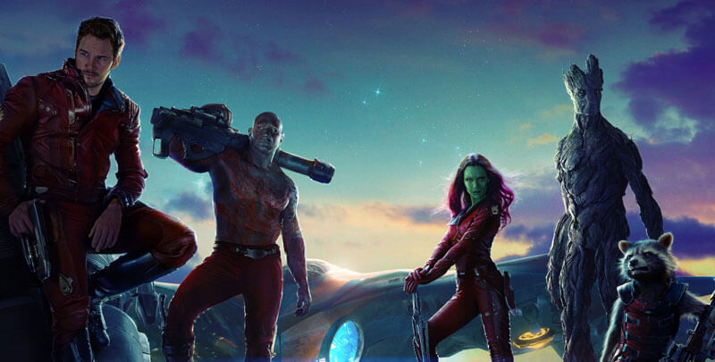 Starlord, Drax, Gamora, Groot, and Rocket