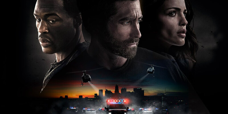 Yahya Abdul-Mateen II, Jake Gyllenhaal, and Eiza González; an ambulance being chased by cops 