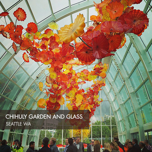 huge suspended floral sculpture by Dale Chihuly