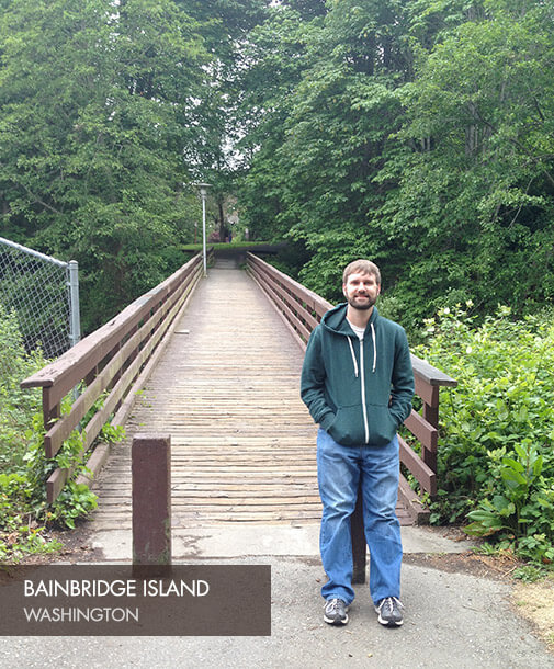 Clay by a footbridge on Bainbridge Island