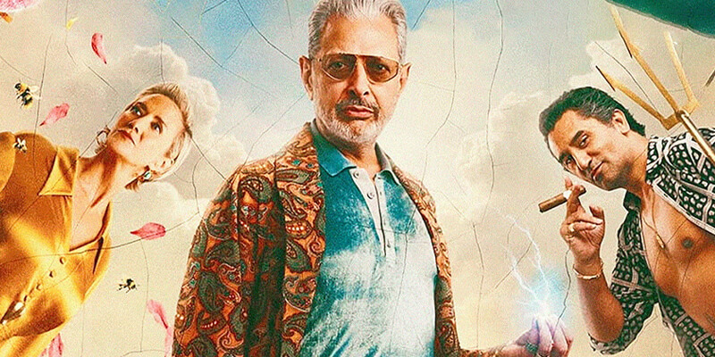 Jeff Goldblum, Janet McTeer, and Cliff Curtis in the style of a fresco painting