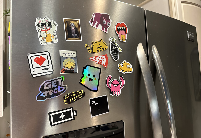 colorful magnets on a fridge