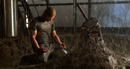Thor sad in the rain because he can’t lift Mjölnir