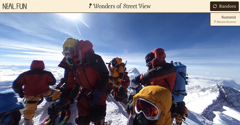 Summit at Mount Everest: a handful of climbers at the peak