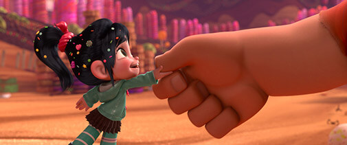Vanellope shaking hands with Ralph